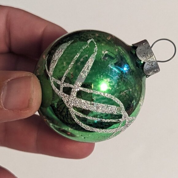 Vintage Mercury Glass Stenciled Snowflake Christmas Holiday Ornament Glitter - Picture 8 of 8